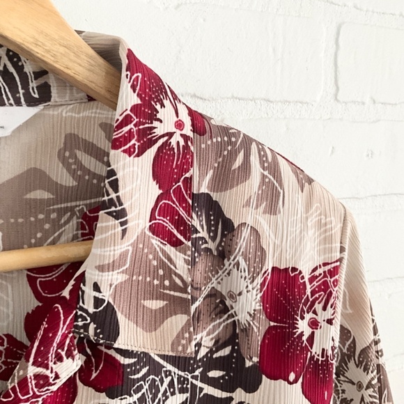 Vintage Button down shirt Alia Aloha Hawaii Tropical Cream Oatmeal Red wine 18 - Picture 5 of 9